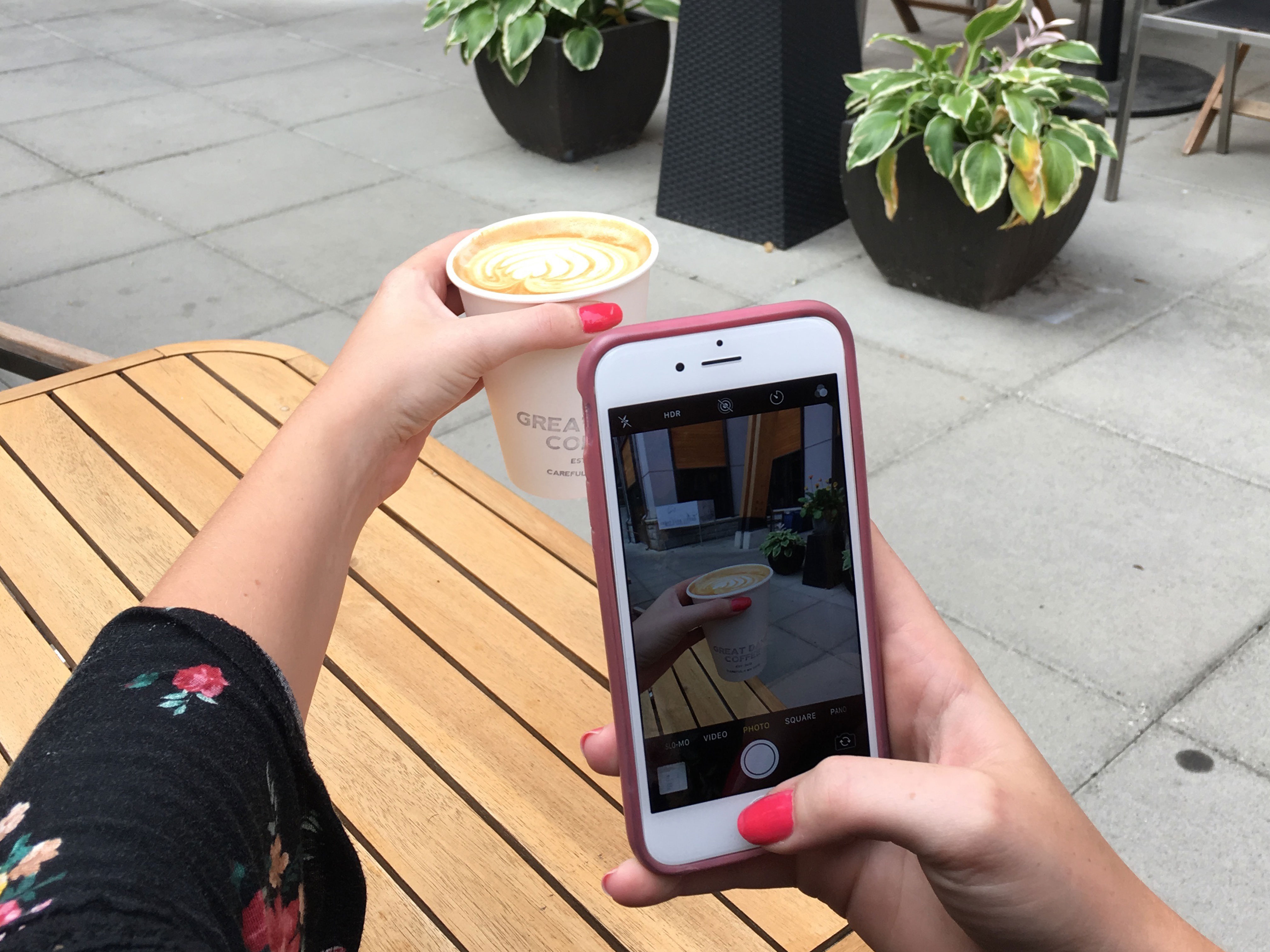 taking a photo of a latte