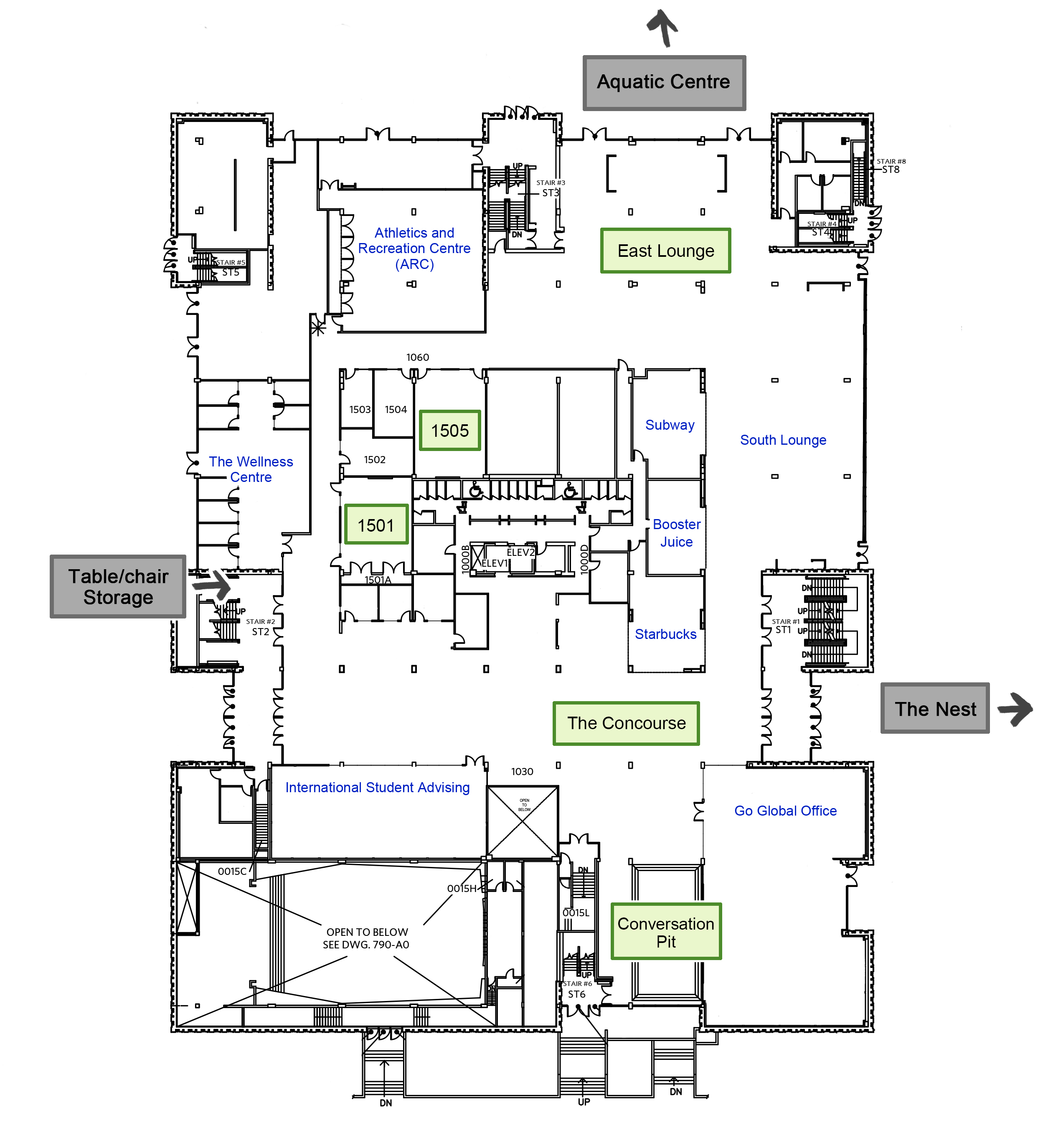Diagram of UBC Life Building booking areas