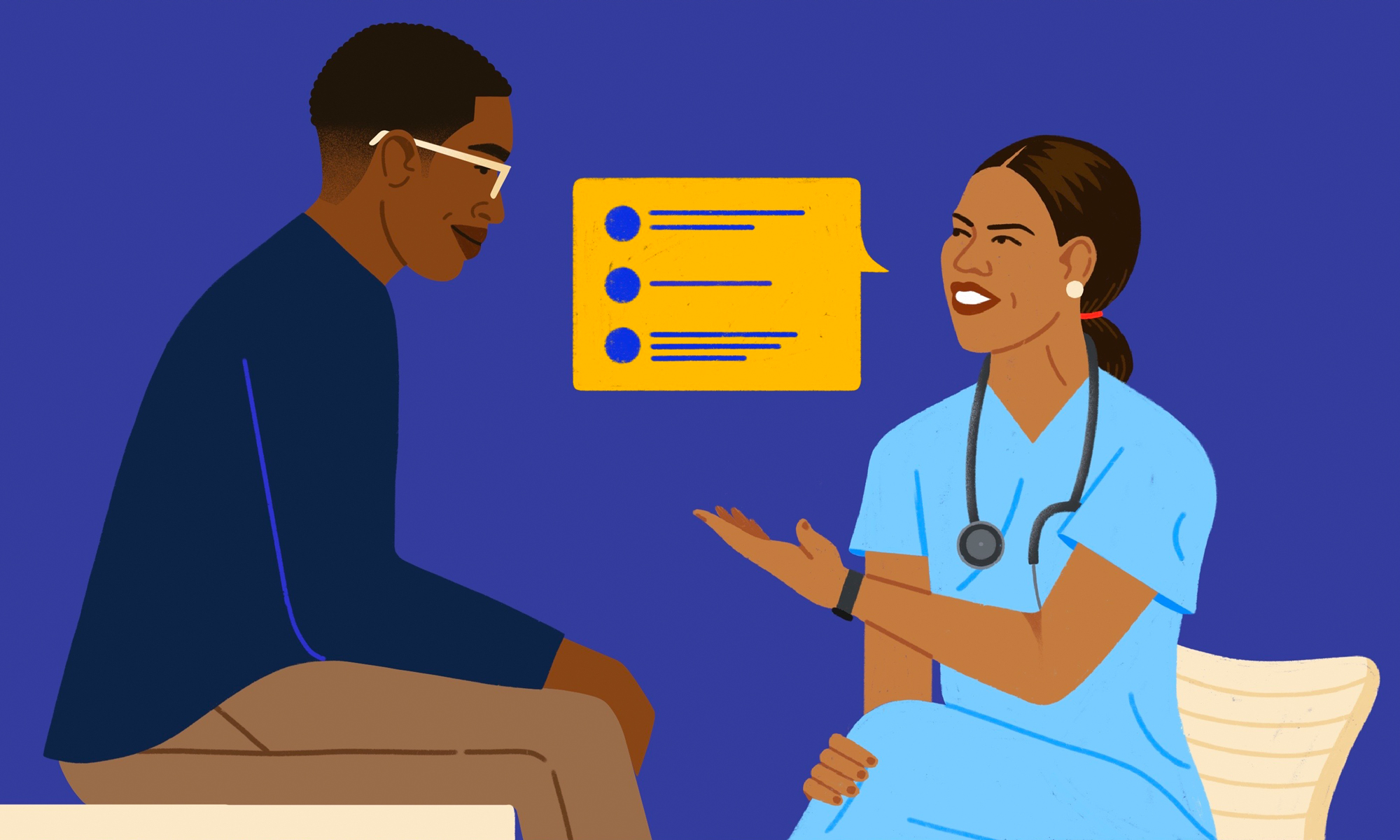 Vector illustration of doctor explaining healthcare options to patient
