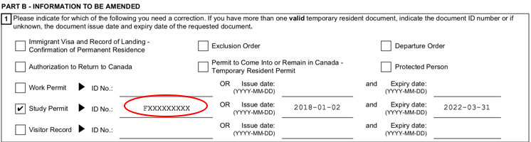 Example of study permit ID