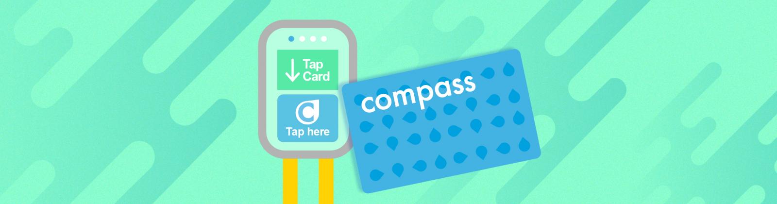 Graphic illustration of Compass card and Translink card reader