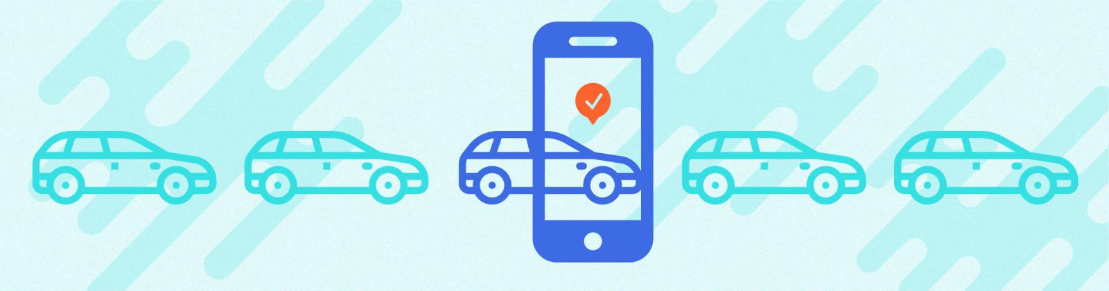 Abstract illustration of booking car share cars on your smartphone