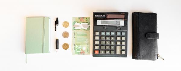 Budgeting materials laid out on a table