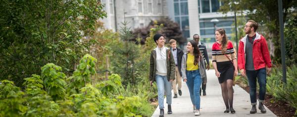 A group of students walking around UBC Vancouver campus