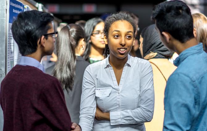 students at a networking event