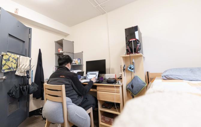 Studying in a dorm room