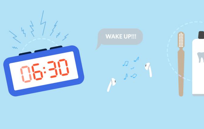 Illustration of morning routine objects