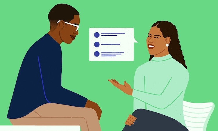 Vector illustration of a counsellor sharing resources and support options with a student