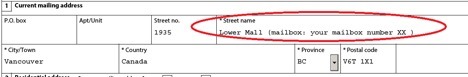 Screenshot of the "address" section on the application form to extend your study permit