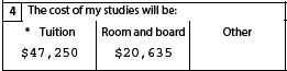 Screenshot of the "cost of studies" section on the application form to extend your study permit