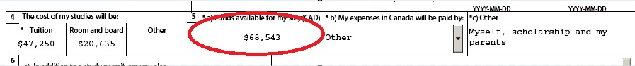 Screenshot of the "funds available" section on the application form to extend your study permit