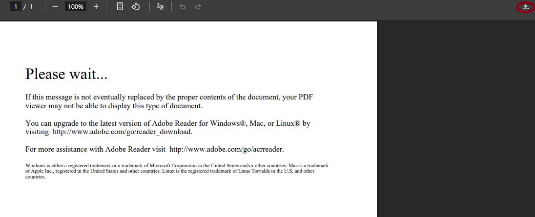 Screenshot of the "Please wait" message on screen from IRCC