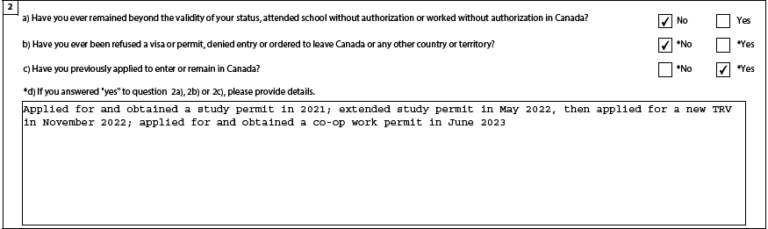 Screenshot of the "Background information" section on the PGWP application form