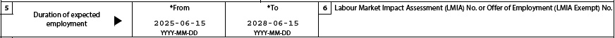 Screenshot of the "Duration of expected employment" section on the PGWP application form
