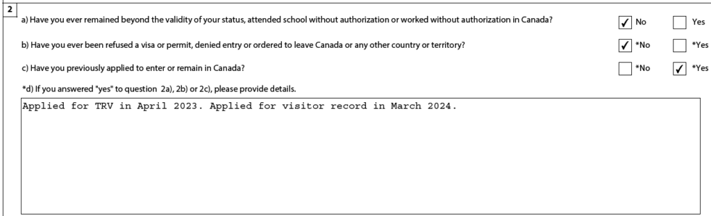 Screenshot of the "Background information" section on the spouse or partner work permit application form.