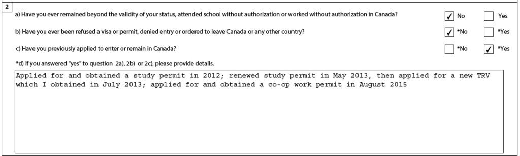 Screenshot of the "Background information" section on the spouse or partner work permit application form