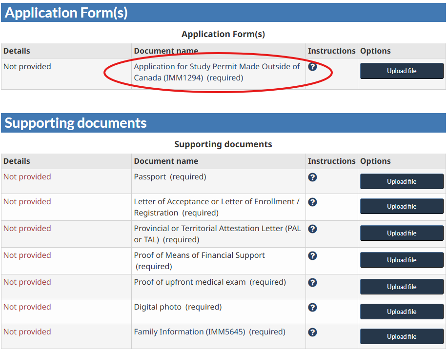 Screenshot of the application form to download in your IRCC online account