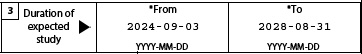 Screenshot of the "duration of expected study" section on your initial study permit application