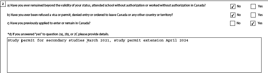 Screenshot of how to fill out the Background section for the TRV application