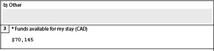 Screenshot of how to fill out the Funds Available section for the TRV application